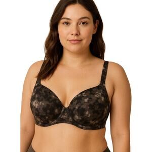 Le Mystere Safari Plunge T Shirt Bra Size 32G Black Marble Print Underwire